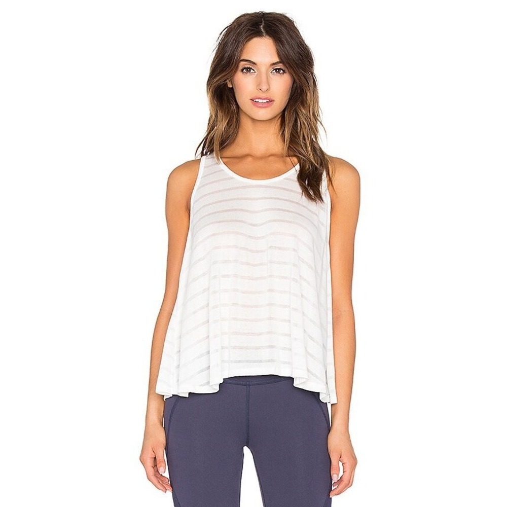 NWT Beyond Yoga‎ Large Tank Shadow Stripe Trapeze Crossover in White Workout